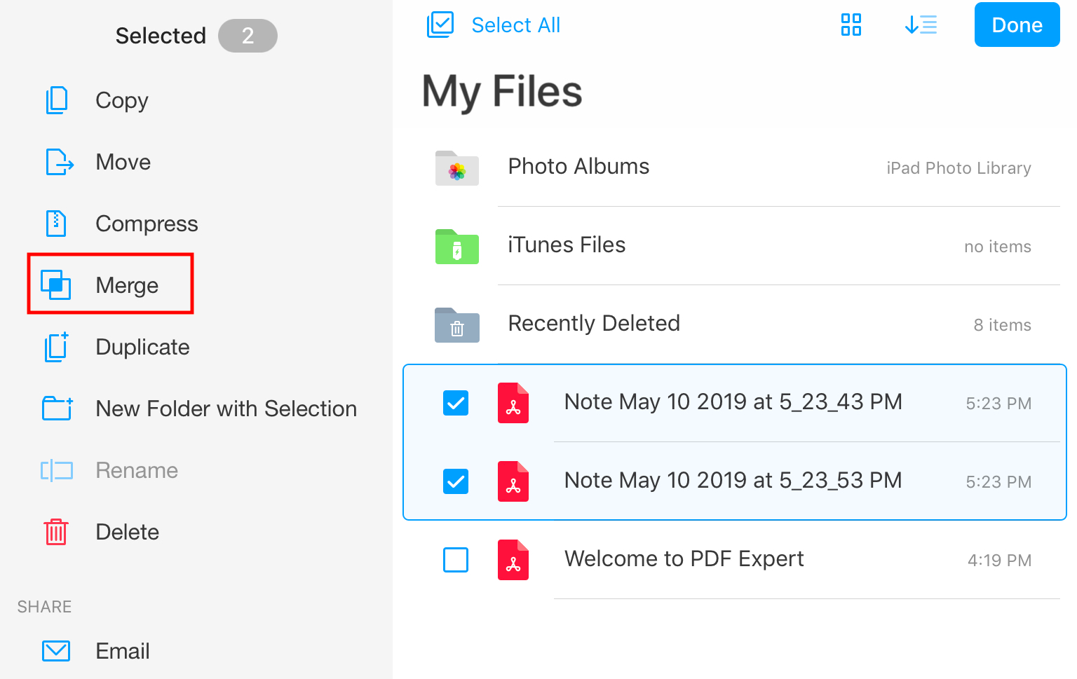 pdf merge split delete app