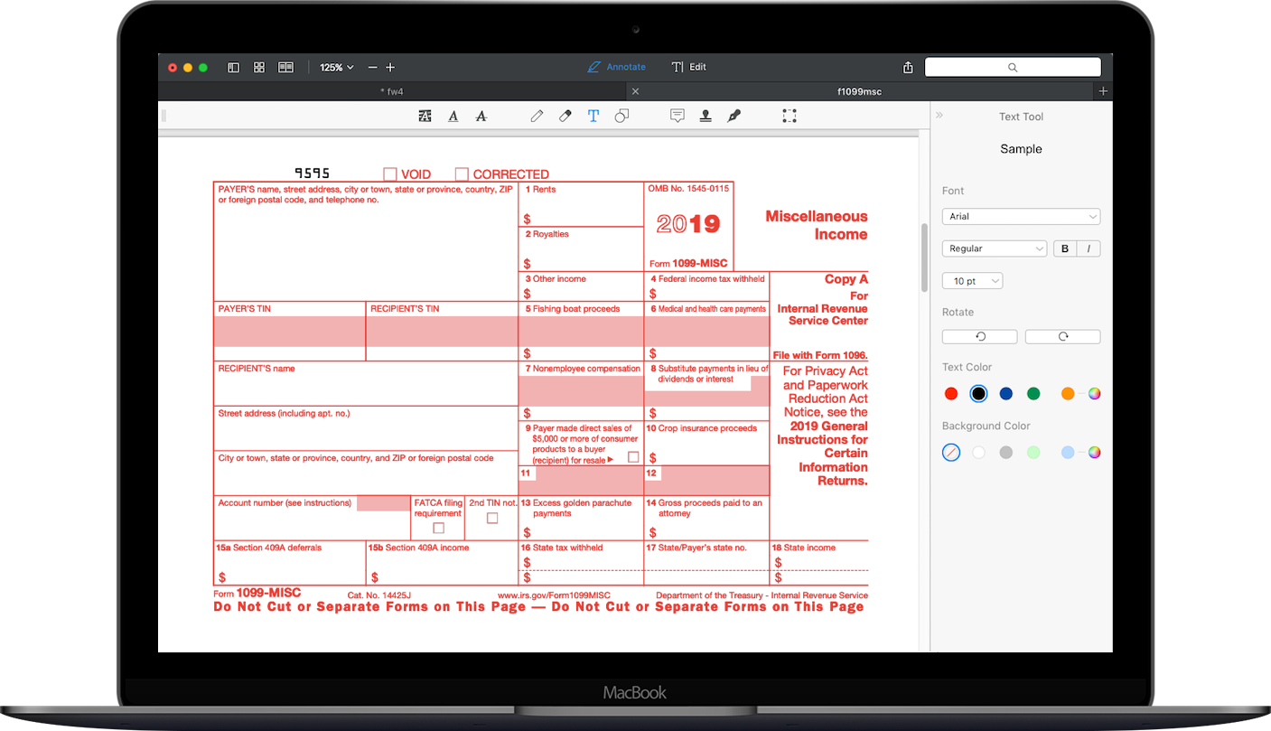 Form 1099 on MacBook