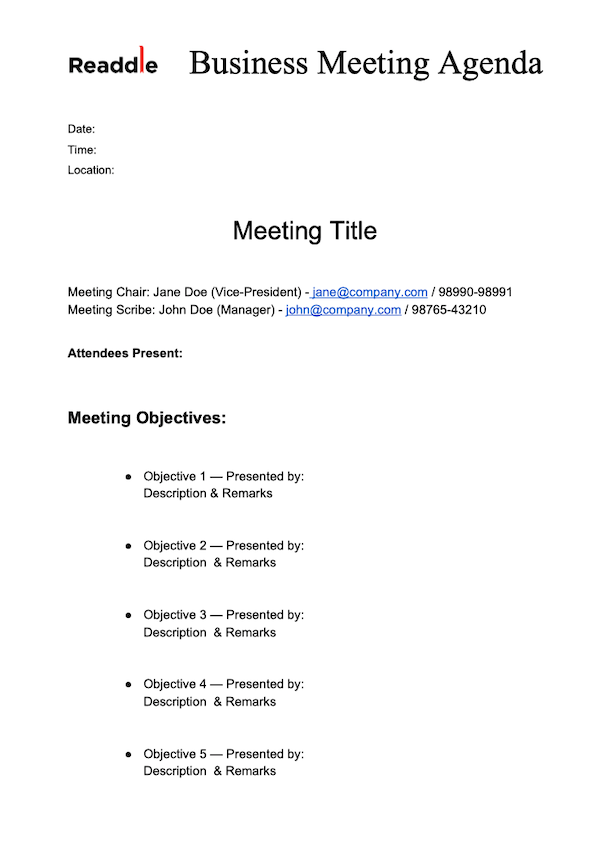 Free Meeting Agenda Template Meeting Agenda PDF Download