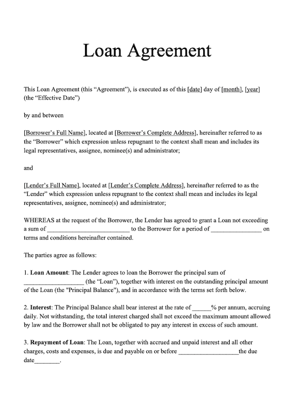 Loan Agreement Template | Download Loan Agreement Sample