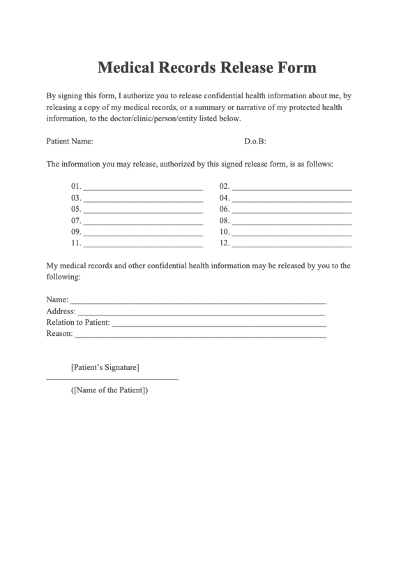 Free Printable Medical Records Request Form