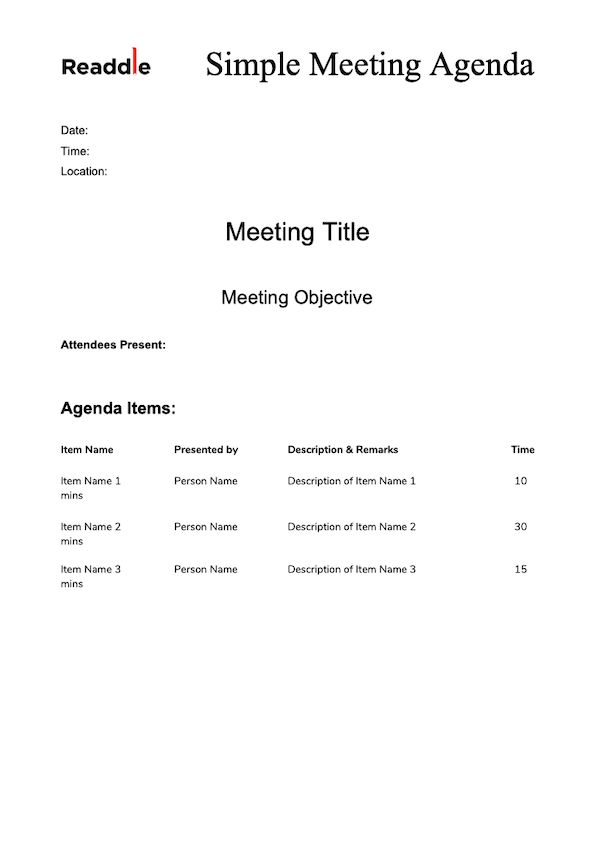 Free Meeting Agenda Template Meeting Agenda Pdf Download