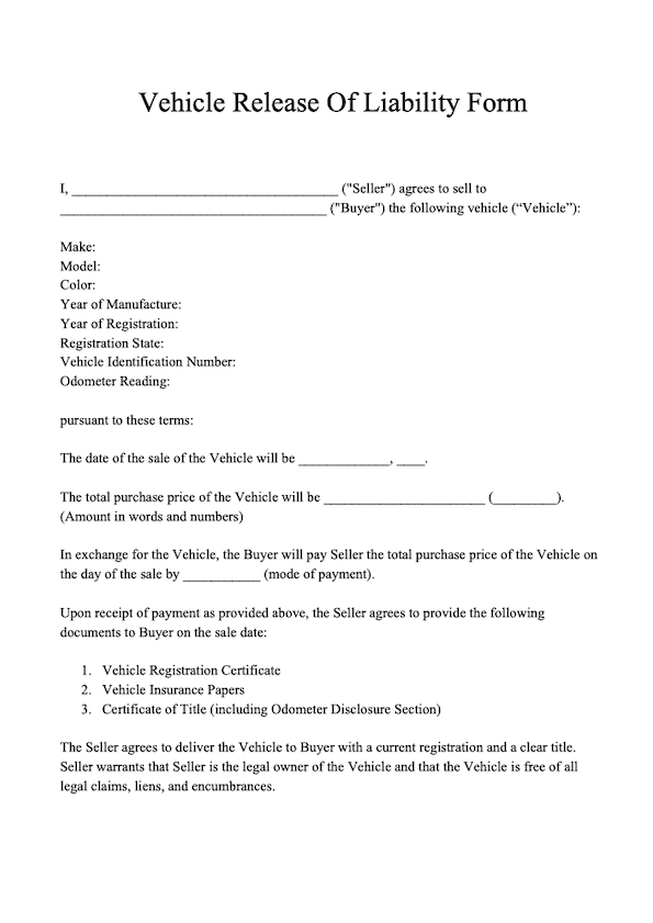 Release Liability Form Template