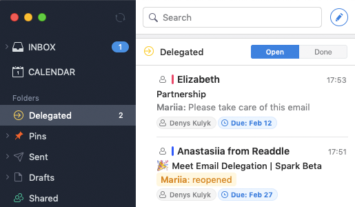 Delega email in Spark screenshot