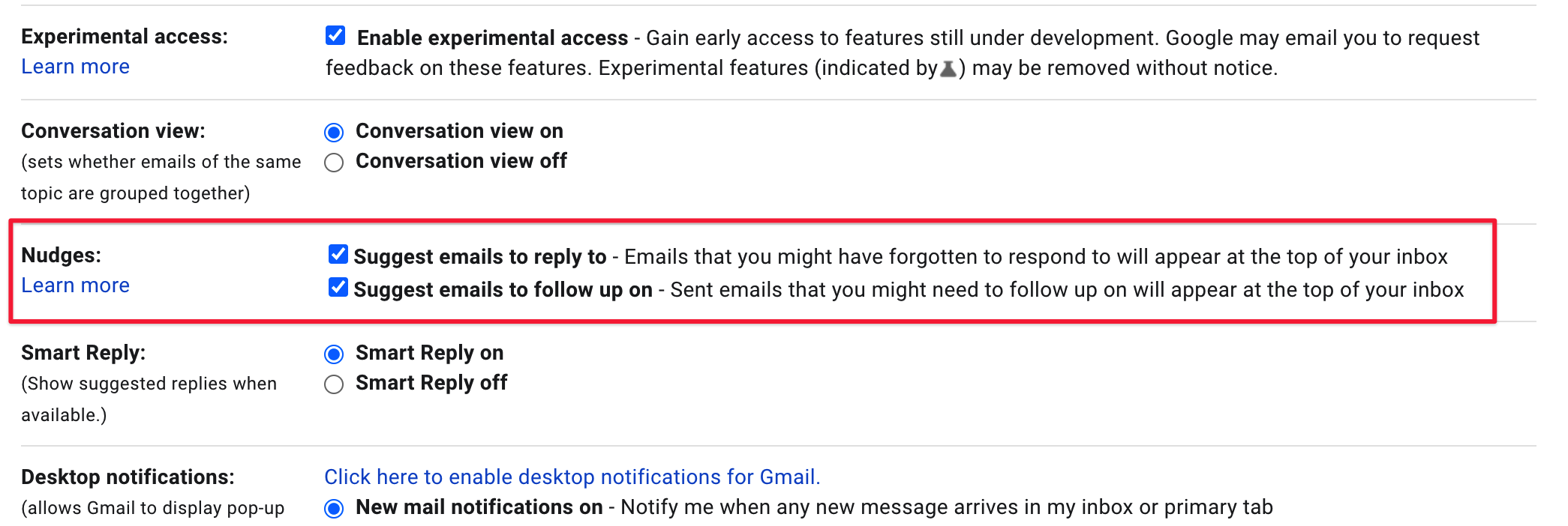 Nudges in Gmail screenshot